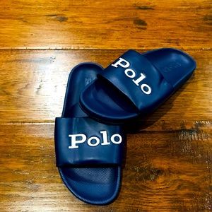 Polo Ralph Lauren Unisex "Polo Spellout" Cayson Slides Navy blue/White size 10B